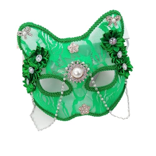 ZGCrumphant Spitze Katze Perle Schmetterling Maskerade Maske Mode Kostüm Zubehör for Damen und Mädchen für Party(Green) von ZGCrumphant