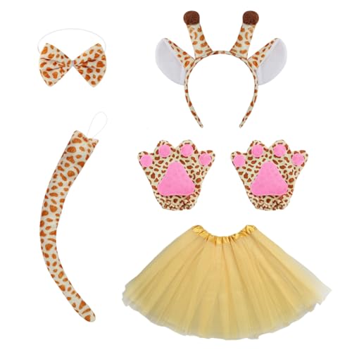 ZGDEIWGF 5-Teiliger Giraffenanzug, Kopfschmuck, Schwanz, Fliege, Handschuhe, Kurzer Rock, Kinder-Performance-Kostüm, Tierkostüm-Anzug ZGDEIWGF 5-Teiliger Giraffenanzug, Kopfschmuck, Schwanz, Fliege, Handschuhe, Kurzer Rock, Kinder-Performance-Kostüm, Tierkostüm-Anzug von ZGDEIWGF