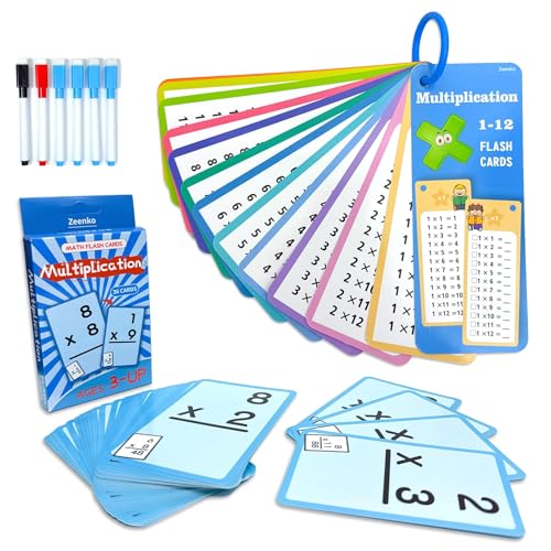 1x1 Lernkarten Set für Kinder, 1x1 Lernen,15 Große Einmaleins Karten mit Ring + 36 Doppelseitige Multiplikation Übungskarten + 6 Trocken Abwischbare Stifte,Lernspiel Einmaleins Lernen Zuhause & Schule von ZGGZHeim