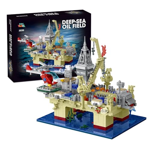ZGZBLOCK Offshore-Ölplattformen Architektur-Baukasten mit LED-Leuchten, Offshore-Bohrplattformen Bauklötze Spielzeug, für Jugendliche ab 12 Jahren,Erwachsene（1962 Teile） von ZGZBLOCK