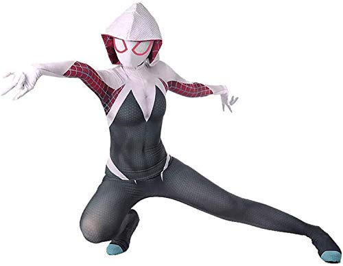 ZHANGMAN Spider-Gwen Bodysuit Spiderman Cosplay Kostüme Zentai 3D Printed Super Heros Overall Halloween Phantasie Kleid Strumpfhosen für Frauen Mädchen (Adult, S(105~115cm)) von ZHANGMAN