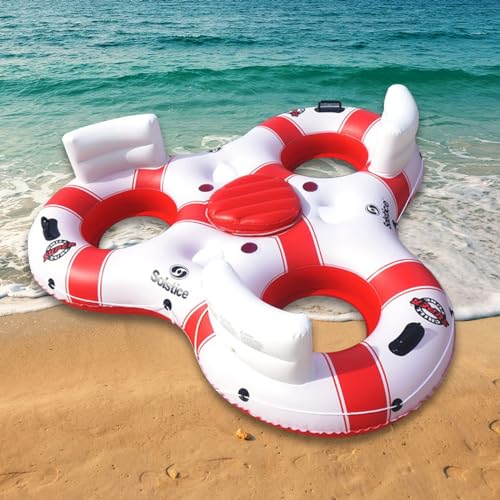 ZHANGYAOSHU Roter und weißer verdickter umweltfreundlicher PVC-Drift-Schwimmkreis/beliebter Einzelperson-DREI-Personen-Loungesessel schwimmender Kreis an der Wasserküste von ZHANGYAOSHU