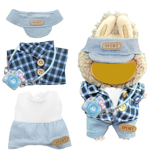 Kleidung für Labub Puppe, Niedliche Mini Plüsch Puppen Kleidung, Kleidung für 17 cm Große Labubu Puppe-Plüschpuppe Nicht Enthalten, Süße Puppenkleidung DIY Geschenk (Blau) von ZHAO GE