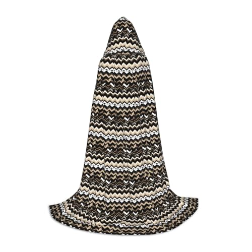 Schwarz-Weiß-hellbrauner Zick-Zack-Druck, Unisex, Kapuzenumhang, Robe, Halloween, Cosplay, Weihnachten, Karneval, tragbares Kostüm von ZHAOLQ