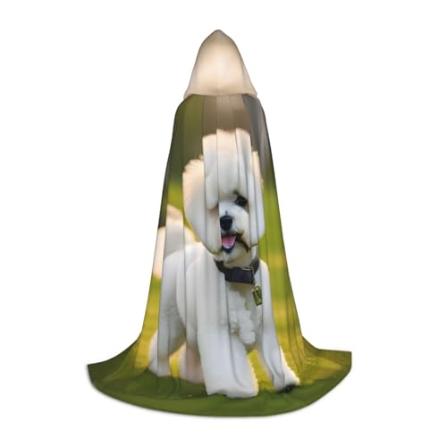 ZHAOLQ Bichon Frisé-Hund auf dem Gras, Unisex, Kapuzenumhang, Robe, Halloween, Cosplay, Weihnachten, Karneval, tragbares Kostüm von ZHAOLQ