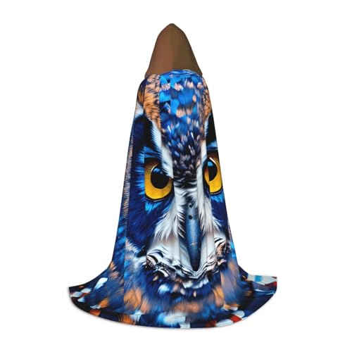 ZHAOLQ Blaue Eule 1 Druck Unisex Kapuzenumhang Robe Halloween Cosplay Weihnachten Karneval Tragbares Kostüm von ZHAOLQ