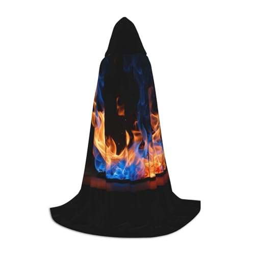ZHAOLQ Blauer Flammenaufdruck, Unisex, Kapuzenumhang, Robe, Halloween, Cosplay, Weihnachten, Karneval, tragbares Kostüm von ZHAOLQ