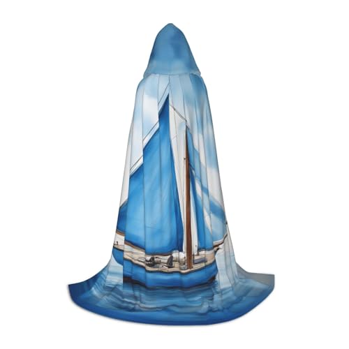 ZHAOLQ Blauer Segelboot-Druck, Unisex, Kapuzenumhang, Robe, Halloween, Cosplay, Weihnachten, Karneval, tragbares Kostüm von ZHAOLQ