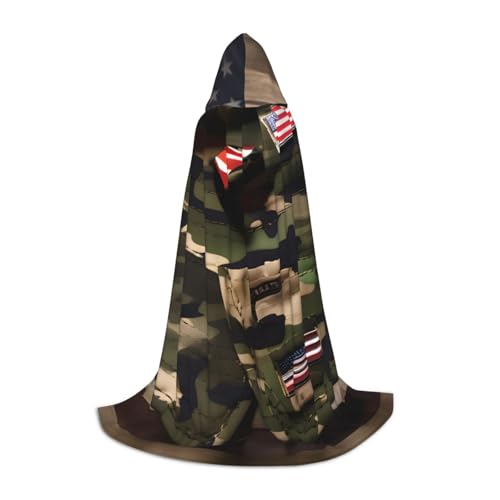ZHAOLQ Camouflage-Umhang mit amerikanischer Flagge, Unisex, mit Kapuze, für Halloween, Cosplay, Weihnachten, Karneval, tragbares Kostüm von ZHAOLQ
