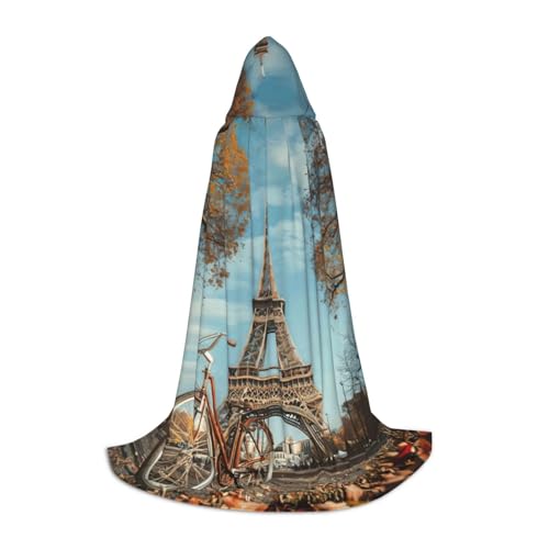 ZHAOLQ Eiffelturm Fahrradaufdruck, Unisex, Kapuzenumhang, Robe, Halloween, Cosplay, Weihnachten, Karneval, tragbares Kostüm von ZHAOLQ