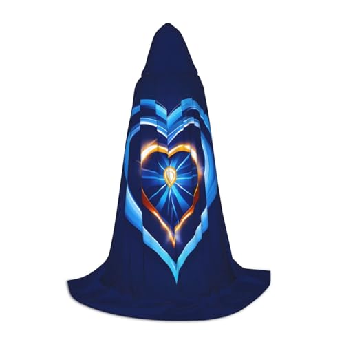 ZHAOLQ Himmelblauer Herzaufdruck, Unisex, Kapuzenumhang, Robe, Halloween, Cosplay, Weihnachten, Karneval, tragbares Kostüm von ZHAOLQ