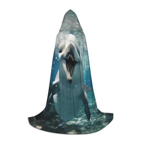 ZHAOLQ Lustiger Tier-Delfin-Druck, Unisex, Kapuzenumhang, Robe, Halloween, Cosplay, Weihnachten, Karneval, tragbares Kostüm von ZHAOLQ