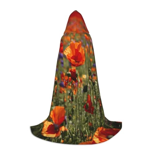 ZHAOLQ Mohnblumen-Druck, Unisex, Kapuzenumhang, Robe, Halloween, Cosplay, Weihnachten, Karneval, tragbares Kostüm von ZHAOLQ