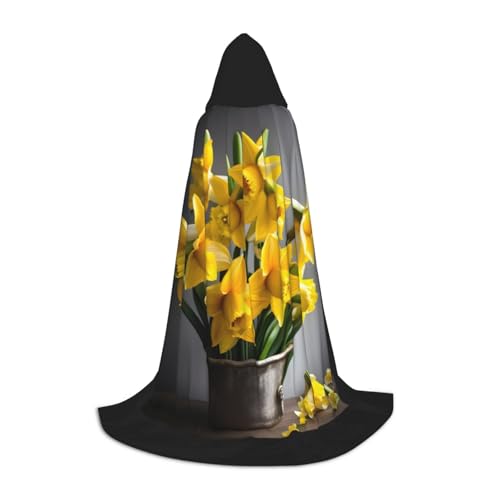 ZHAOLQ Narzissenstrauß bedruckt, Unisex, Kapuzenumhang, Robe, Halloween, Cosplay, Weihnachten, Karneval, tragbares Kostüm von ZHAOLQ