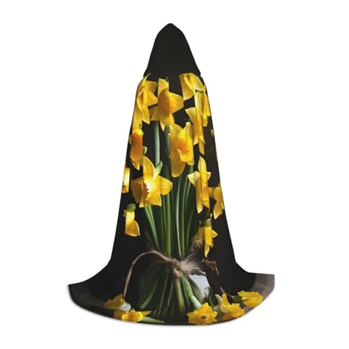 ZHAOLQ Narzissenstrauß bedruckt, Unisex, Kapuzenumhang, Robe, Halloween, Cosplay, Weihnachten, Karneval, tragbares Kostüm von ZHAOLQ
