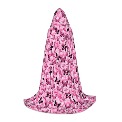 ZHAOLQ Rosa Schmetterling nahtloser Fliesendruck Unisex Kapuzenumhang Robe Halloween Cosplay Weihnachten Karneval tragbares Kostüm von ZHAOLQ