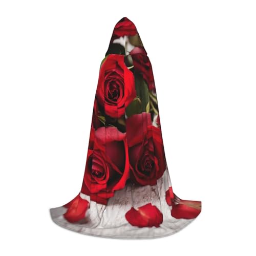 ZHAOLQ Roter Rosen-Blumendruck, Unisex, Kapuzenumhang, Robe, Halloween, Cosplay, Weihnachten, Karneval, tragbares Kostüm von ZHAOLQ