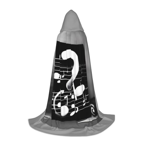 ZHAOLQ Schwarz-weißer Umhang mit Musiknoten-Druck, Unisex, mit Kapuze, für Halloween, Cosplay, Weihnachten, Karneval, tragbares Kostüm von ZHAOLQ