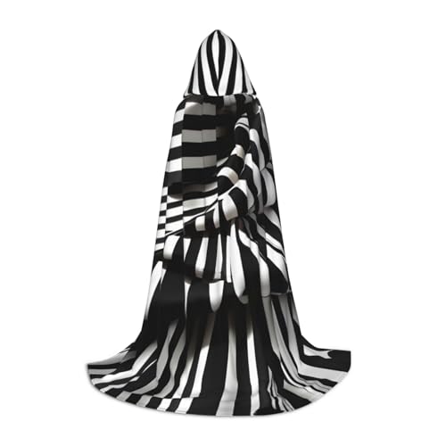 ZHAOLQ Schwarz-weißer gestreifter Unisex-Kapuzenumhang für Halloween, Cosplay, Weihnachten, Karneval, tragbares Kostüm von ZHAOLQ