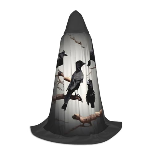 ZHAOLQ Schwarzer Crow Birds On A Branch Print Unisex Kapuzenumhang Robe Halloween Cosplay Weihnachten Karneval Tragbares Kostüm von ZHAOLQ