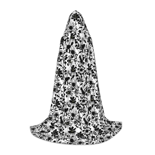ZHAOLQ Schwarzer und weißer Blumendruck, Unisex, Kapuzenumhang, Robe, Halloween, Cosplay, Weihnachten, Karneval, tragbares Kostüm ZHAOLQ Schwarzer und weißer Blumendruck, Unisex, Kapuzenumhang, Robe, Halloween, Cosplay, Weihnachten, Karneval, tragbares Kostüm von ZHAOLQ