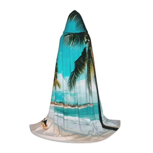 ZHAOLQ Strandpalmen-Druck, Unisex, Kapuzenumhang, Robe, Halloween, Cosplay, Weihnachten, Karneval, tragbares Kostüm von ZHAOLQ