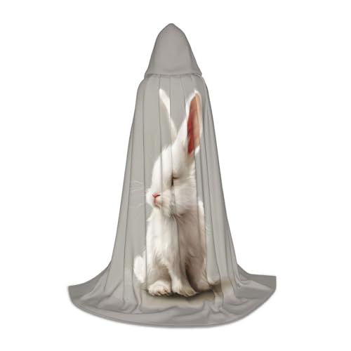 ZHAOLQ Süßer weißer Hasen-Druck, Unisex, Kapuzenumhang, Robe, Halloween, Cosplay, Weihnachten, Karneval, tragbares Kostüm von ZHAOLQ