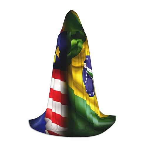 ZHAOLQ Umhang mit amerikanischer und brasilianischer Flagge, Unisex, mit Kapuze, für Halloween, Cosplay, Weihnachten, Karneval, tragbares Kostüm von ZHAOLQ