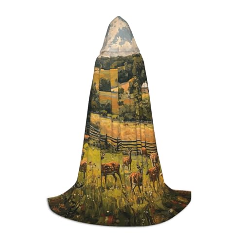 ZHAOLQ Unisex Kapuzenumhang mit Bauernhof mit Hirsch-Motiv, für Halloween, Cosplay, Weihnachten, Karneval, tragbares Kostüm von ZHAOLQ