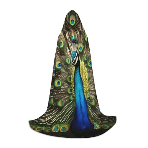 ZHAOLQ Unisex Kapuzenumhang mit Pfauenfeder-Druck, für Halloween, Cosplay, Weihnachten, Karneval, tragbares Kostüm von ZHAOLQ