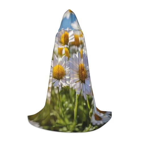 ZHAOLQ Wildes weißes Gänseblümchen-Blumenmuster, Unisex, Kapuzenumhang, Robe, Halloween, Cosplay, Weihnachten, Karneval, tragbares Kostüm von ZHAOLQ