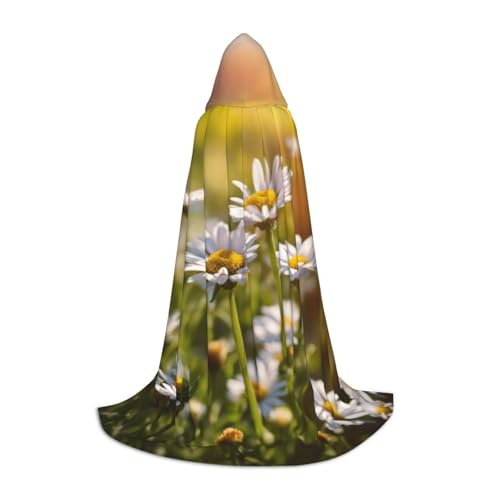 ZHAOLQ Wildes weißes Gänseblümchen-Blumenmuster, Unisex, Kapuzenumhang, Robe, Halloween, Cosplay, Weihnachten, Karneval, tragbares Kostüm von ZHAOLQ