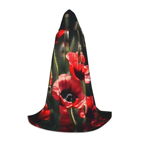 ZHAOLQ Wunderschöner roter Mohnblumen-Druck, Unisex, Kapuzenumhang, Robe, Halloween, Cosplay, Weihnachten, Karneval, tragbares Kostüm von ZHAOLQ