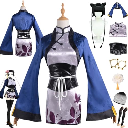 ZHAOSJ Anime Black Butler Ran Mao Cosplay Kostüm Outfit Kuroshitsuji Blaue Uniform Kopfschmuck Perücke Komplettset Halloween Karneval Party Dress Up Anzug von ZHAOSJ
