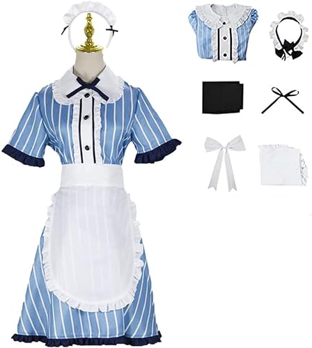 ZHAOSJ Anime Göttin Cafe Terrasse Shiragiku Ono Cosplay Blaues Kostüm Dienstmädchen Kellner Lolita Kleid mit Schürze Outfit von ZHAOSJ