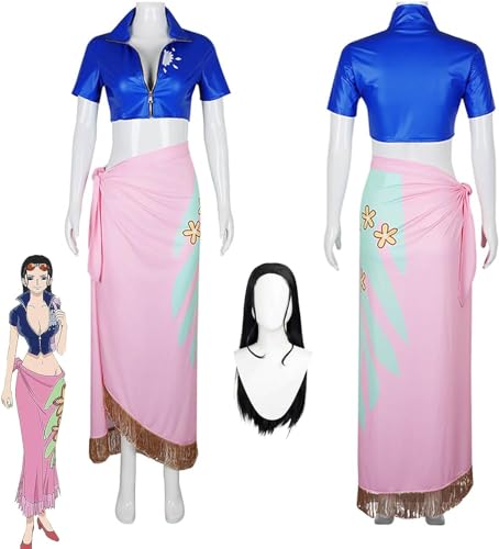 ZHAOSJ Anime Nico Robin Cosplay Kostüm Outfit Yamato Sexy Blaue Uniform Kleider Komplettset Halloween Party Karneval Dress Up Anzug mit Perücke von ZHAOSJ