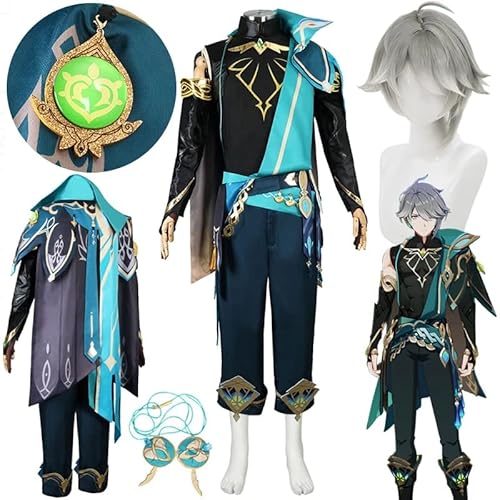 ZHAOSJ Genshin Impact Alhaitham Cosplay Kostüm Perücke Uniform Spiel Genshin Alhaitham Cosplay Halloween Kostüme für Männer von ZHAOSJ