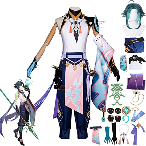 ZHAOSJ Genshin Impact Xiao Cosplay Kostüm Outfit, Spielcharaktere Hutao Klee Keqing Yoimiya Venti Uniform Kleid Komplettes Set Halloween Party Anime Dress Up Anzug mit Perücke von ZHAOSJ