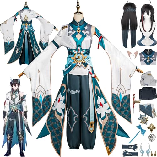 ZHAOSJ Honkai Star Rail Danheng Imbibitor Lunae Cosplay Kostüm Outfit Spielcharakter Uniform Perücke Falsches Ohr Komplettset Halloween Party Dress Up Anzug von ZHAOSJ