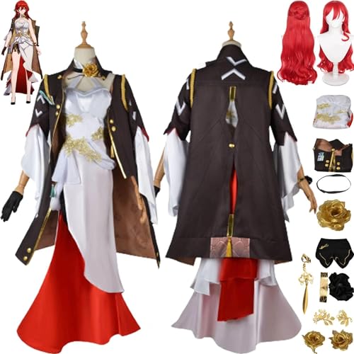 ZHAOSJ Honkai Star Rail Himeko Cosplay Kostüm Outfit Spielfigur 7. März Uniform KleiderOhrring Perücke Komplettset Halloween Karneval Partyanzug von ZHAOSJ