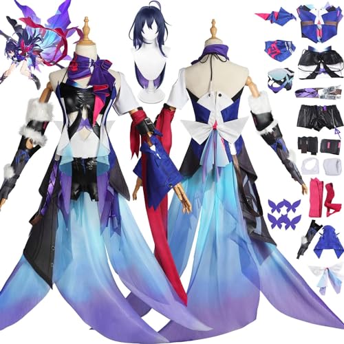 ZHAOSJ Honkai Star Rail Soul Cosplay Spielfigur Komplettset Halloween Aufkleber Kostüm Oberbekleidung Spielfigur Uniform Komplettset Halloween Karneval Party Dress Up Set mit Perücke von ZHAOSJ