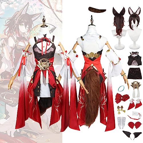 ZHAOSJ Premium Honkai Star Rail Tingyun Cosplay Kostüm Outfit Spielcharakter Uniform Komplettes Set Halloween Party Karneval Anziehanzug mit Ohrring Kopfschmuck Perücke von ZHAOSJ