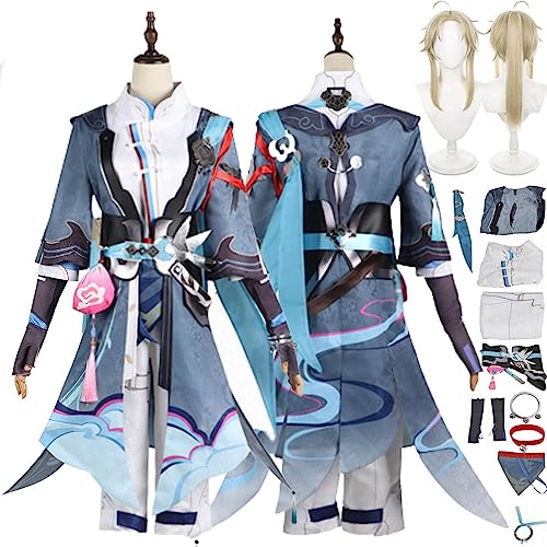 ZHAOSJ Premium Honkai Star Rail Yanqing Cosplay Kostüm Outfit Spielcharakter Uniform Komplettes Set Halloween Karneval Party Dress Up Anzug mit Perücke Ohrringe Kopfschmuck von ZHAOSJ