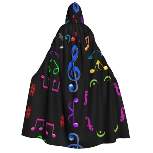 ZHAOUR Farbenfroher Pentatonischer Musik-Druck, Halloween-Kapuzenumhang, Kostüme, Umhang – Unisex für Erwachsene, Party, Karneval, Comic-Ausstellung, Cosplay-Bademantel von ZHAOUR