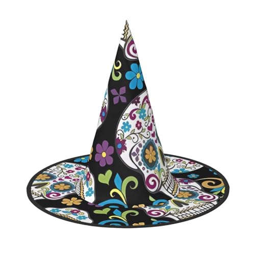 ZHAOUR Halloween-Hut – Totenkopf mit Blumen (1) Druck Hexen Dekor Party, Cosplay, Rollenspiel, Karneval, Maskerade Supplies von ZHAOUR
