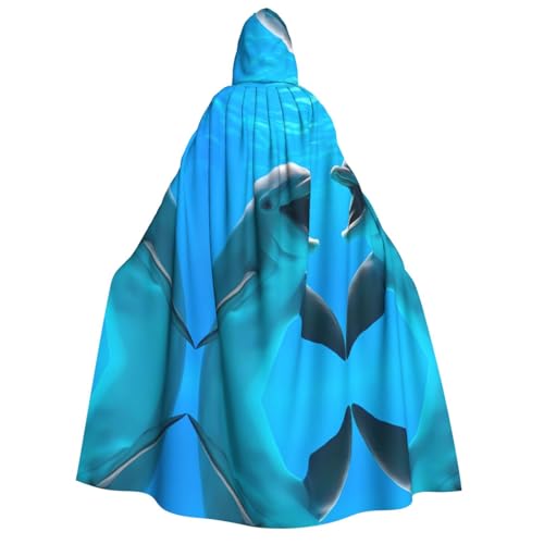ZHAOUR Halloween-Kapuzenumhang mit süßem Delfin-Druck, Unisex, Erwachsene, Party, Karneval, Comic-Ausstellung, Cosplay-Bademantel von ZHAOUR