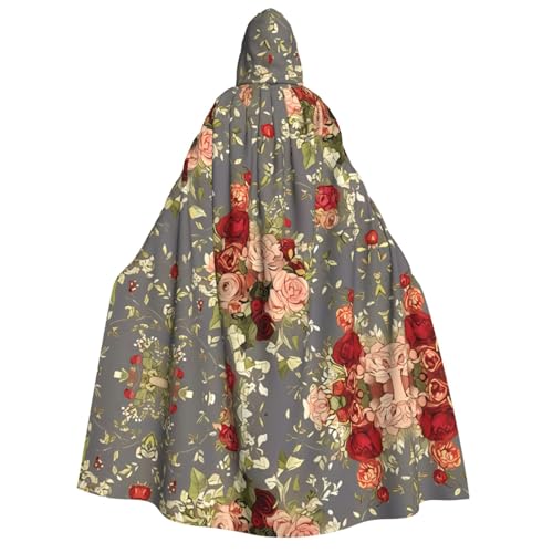 ZHAOUR Umhang mit Pfingstrosen-Blumenmuster, Halloween-Kapuzenumhang, Kostüme, Umhang – Unisex für Erwachsene, Party, Karneval, Comic-Ausstellung, Cosplay-Bademantel von ZHAOUR