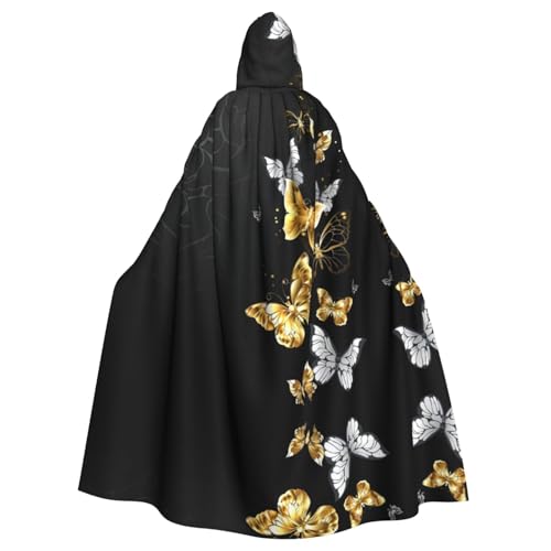 ZHAOUR Unisex Erwachsene Halloween Kapuzenumhang - Gold Weiß Schmetterlinge Schwarz Volldruck Cosplay Kostüm Umhang - Bequem und Langlebig Robe ZHAOUR Unisex Erwachsene Halloween Kapuzenumhang - Gold Weiß Schmetterlinge Schwarz Volldruck Cosplay Kostüm Umhang - Bequem und Langlebig Robe von ZHAOUR