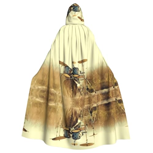ZHAOUR Unisex Erwachsene Halloween Kapuzenumhang - Musik Trommel im Feld Volldruck Cosplay Kostüm Umhang - Bequeme und langlebige Robe von ZHAOUR