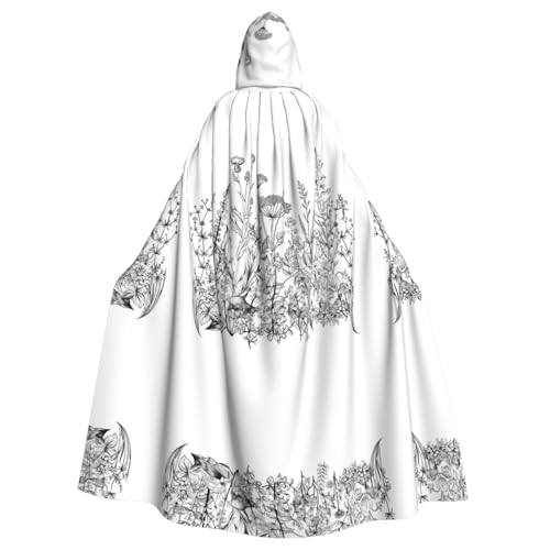 ZHAOUR Unisex Erwachsene Halloween Kapuzenumhang - Schwarz und Weiß Blumen Volldruck Cosplay Kostüm Umhang - Bequem und Langlebig Robe ZHAOUR Unisex Erwachsene Halloween Kapuzenumhang - Schwarz und Weiß Blumen Volldruck Cosplay Kostüm Umhang - Bequem und Langlebig Robe von ZHAOUR